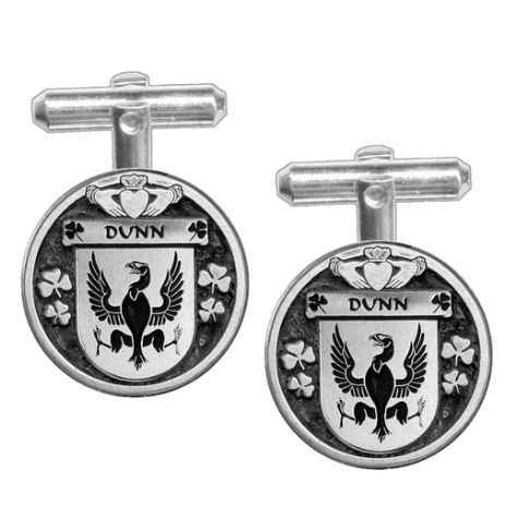 Image 1 of Dunn Irish Coat Of Arms Claddagh Sterling Silver Family Crest Cufflinks