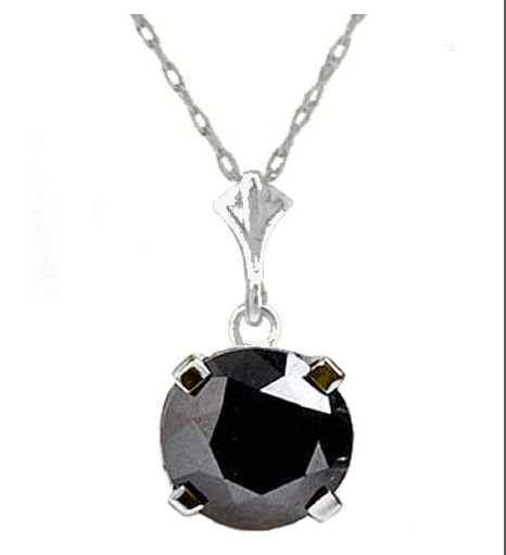 Image 1 of Black Cubic Zirconia Round Small 14K White Gold Pendant