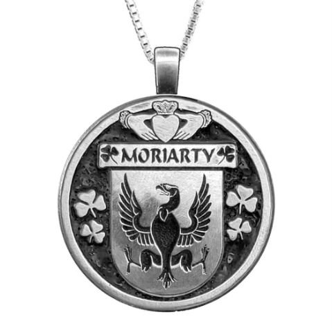 Image 1 of Moriarty Irish Coat Of Arms Claddagh Round Pewter Family Crest Pendant