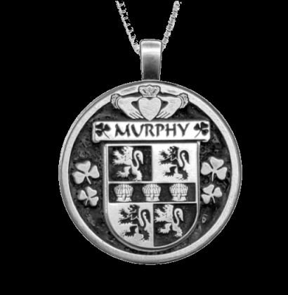 Image 0 of Murphy Irish Coat Of Arms Claddagh Round Silver Family Crest Pendant