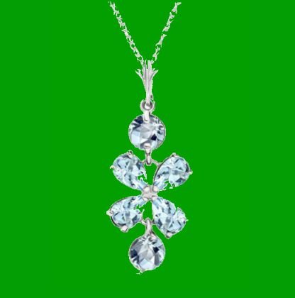Image 0 of Aquamarine Flower Drop 14K White Gold Pendant