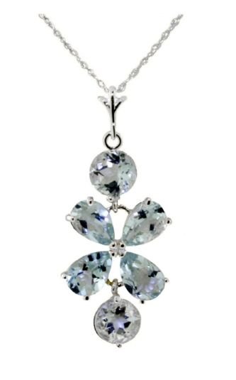 Image 3 of Aquamarine Flower Drop 14K White Gold Pendant