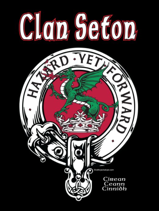 Image 1 of Seton Clan Badge Clan Crest Adult Ladies V-Neck Black Cotton T-Shirt