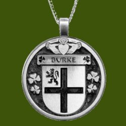 Burke Irish Coat Of Arms Claddagh Round Pewter Family Crest Pendant