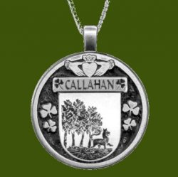 Callahan Irish Coat Of Arms Claddagh Round Pewter Family Crest Pendant