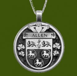 Allen Irish Coat Of Arms Claddagh Round Pewter Family Crest Pendant