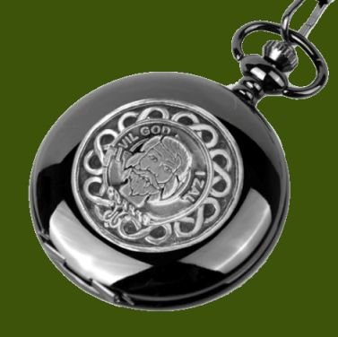 Image 0 of Menzies Clan Badge Pewter Clan Crest Black Hunter Pocket Watch