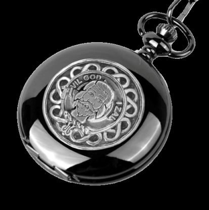 Image 0 of Menzies Clan Badge Silver Clan Crest Black Hunter Pocket Watch