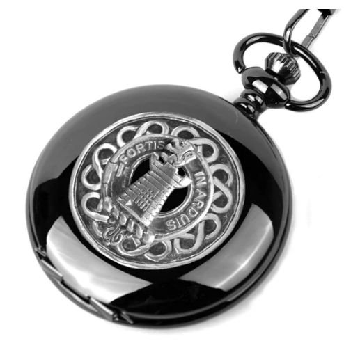 Image 1 of Middleton Clan Badge Pewter Clan Crest Black Hunter Pocket Watch