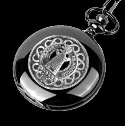 Image 0 of Middleton Clan Badge Silver Clan Crest Black Hunter Pocket Watch