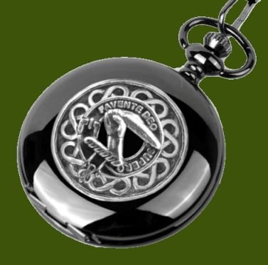 Image 0 of Mitchell Clan Badge Pewter Clan Crest Black Hunter Pocket Watch
