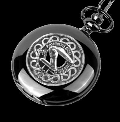 Image 0 of Mitchell Clan Badge Silver Clan Crest Black Hunter Pocket Watch