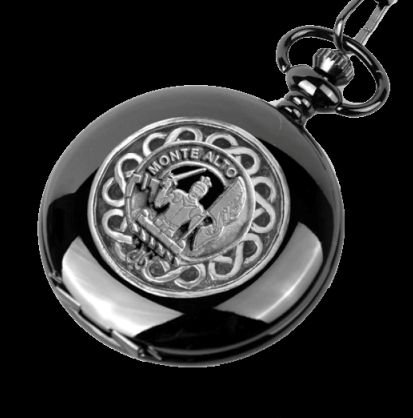 Image 0 of Mowat Clan Badge Silver Clan Crest Black Hunter Pocket Watch