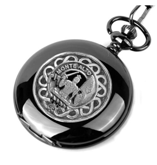 Image 1 of Mowat Clan Badge Silver Clan Crest Black Hunter Pocket Watch