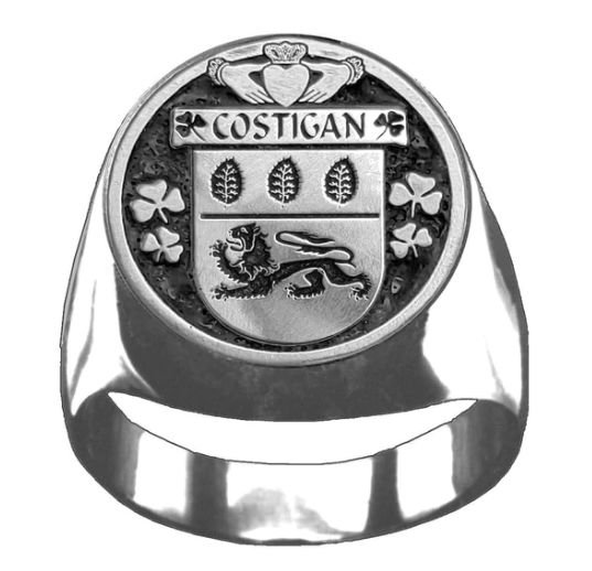 Image 1 of Costigan Irish Coat Of Arms Family Crest Mens Sterling Silver Ring