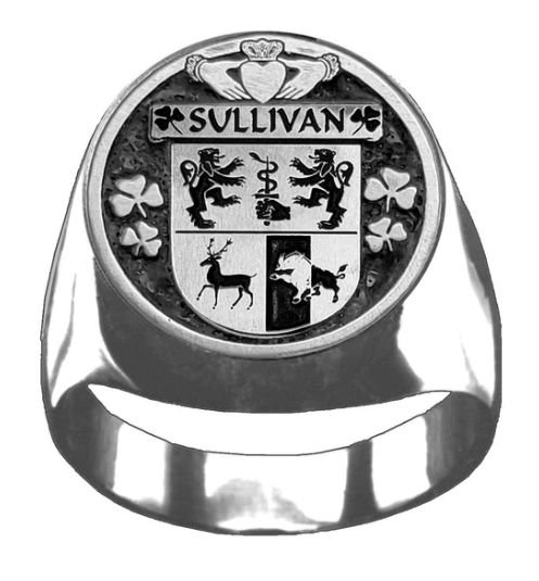 Image 1 of Sullivan Irish Coat Of Arms Family Crest Mens Sterling Silver Ring