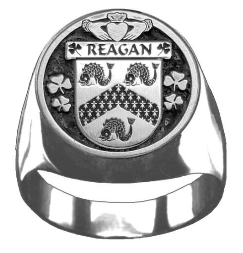 Image 1 of Reagan Irish Coat Of Arms Family Crest Mens Sterling Silver Ring