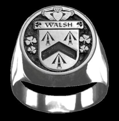 Image 0 of Walsh Irish Coat Of Arms Family Crest Mens Sterling Silver Ring