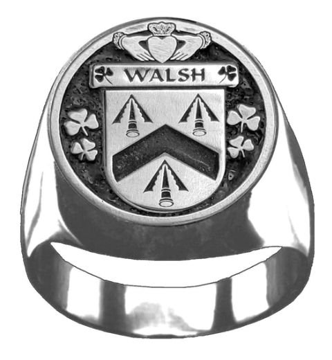 Image 1 of Walsh Irish Coat Of Arms Family Crest Mens Sterling Silver Ring
