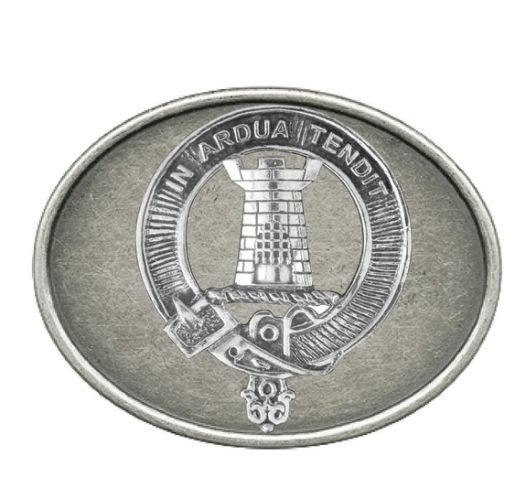 Image 1 of Malcolm Clan Badge Oval Antiqued Mens Sterling Silver Belt Buckle