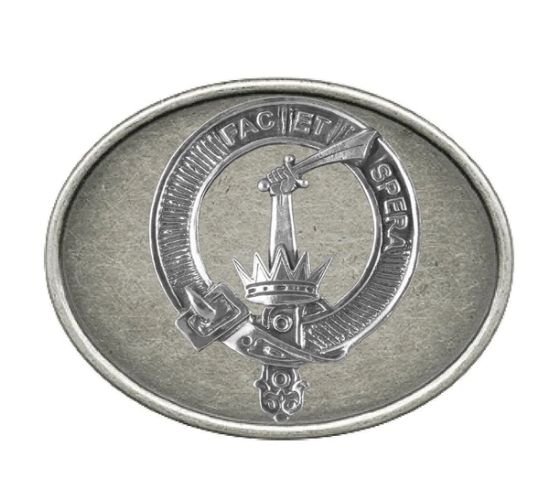 Image 1 of Matheson Clan Badge Oval Antiqued Mens Sterling Silver Belt Buckle