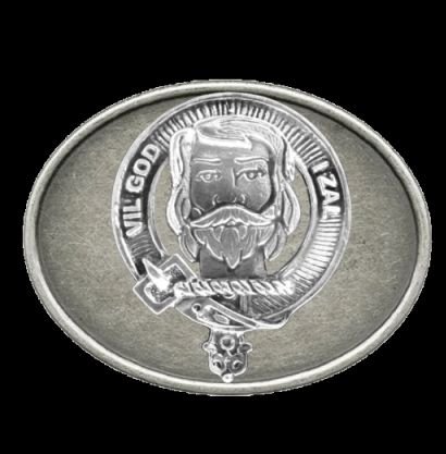Image 0 of Menzies Clan Badge Oval Antiqued Mens Sterling Silver Belt Buckle