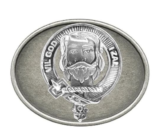 Image 1 of Menzies Clan Badge Oval Antiqued Mens Sterling Silver Belt Buckle