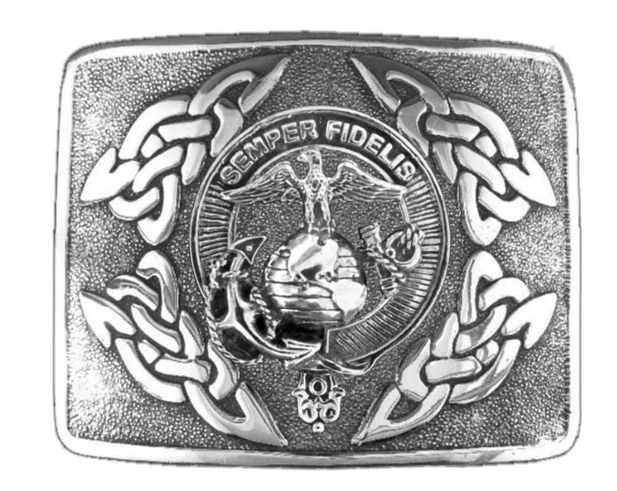 Image 1 of United States Marine Corps Badge Interlace Mens Sterling Silver Kilt Belt Buckle