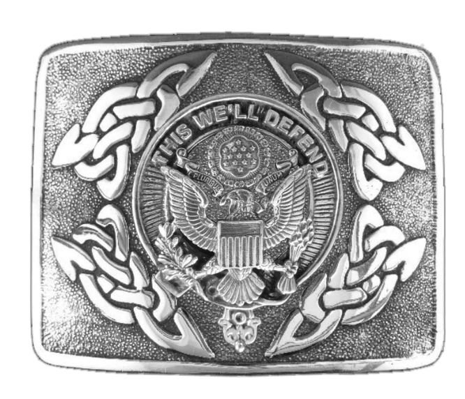 Image 1 of United States Army Badge Interlace Mens Sterling Silver Kilt Belt Buckle