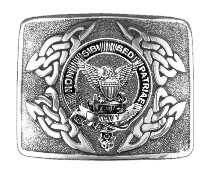 Image 1 of United States Navy Badge Interlace Mens Sterling Silver Kilt Belt Buckle