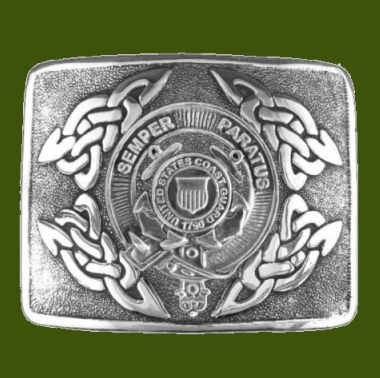Image 0 of United States Coast Guard Badge Interlace Mens Stylish Pewter Kilt Belt Buckle