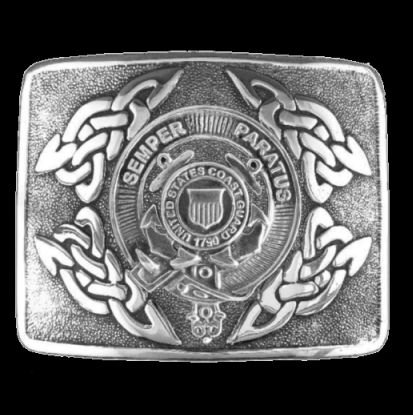 Image 0 of United States Coast Guard Badge Interlace Mens Sterling Silver Kilt Belt Buckle