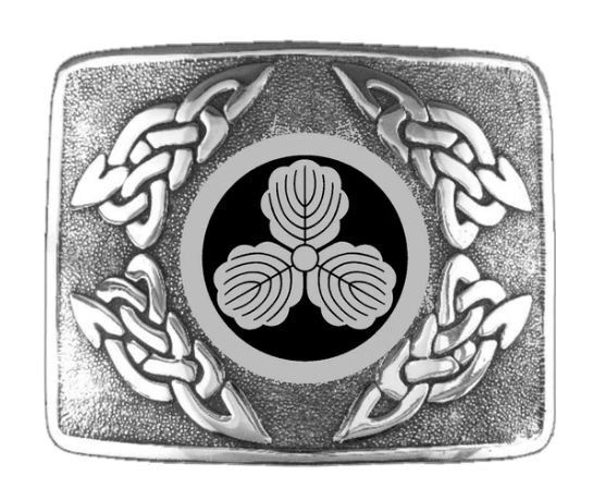 Image 1 of Japanese Mon Badge Interlace Mens Stylish Pewter Kilt Belt Buckle