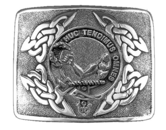 Image 1 of Paterson Clan Badge Interlace Mens Sterling Silver Kilt Belt Buckle