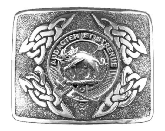 Image 1 of Pollock Clan Badge Interlace Mens Sterling Silver Kilt Belt Buckle