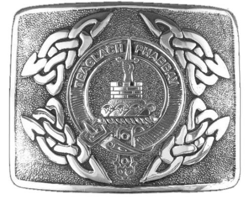Image 1 of Morrison Clan Badge Interlace Mens Sterling Silver Kilt Belt Buckle
