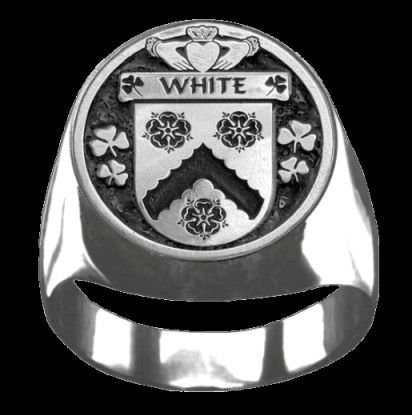 Image 0 of White Irish Coat Of Arms Family Crest Mens Sterling Silver Ring