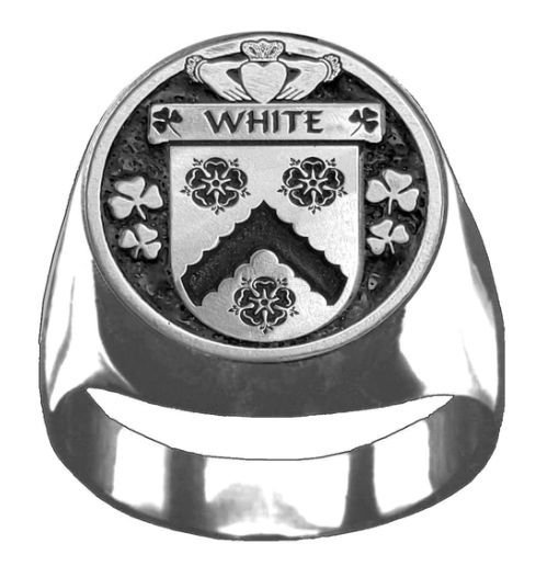 Image 1 of White Irish Coat Of Arms Family Crest Mens Sterling Silver Ring