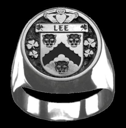Image 0 of Lee Irish Coat Of Arms Family Crest Mens Sterling Silver Ring