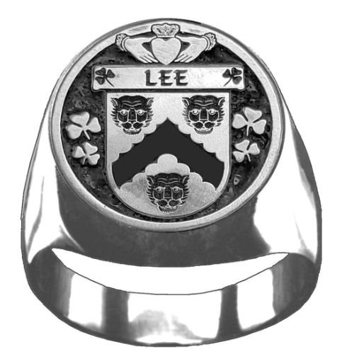 Image 1 of Lee Irish Coat Of Arms Family Crest Mens Sterling Silver Ring