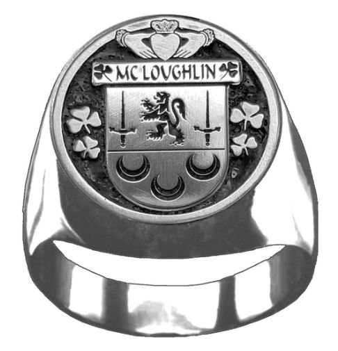 Image 1 of McLoughlin Irish Coat Of Arms Family Crest Mens Sterling Silver Ring