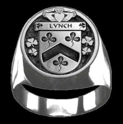Image 0 of Lynch Irish Coat Of Arms Family Crest Mens Sterling Silver Ring