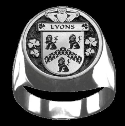Image 0 of Lyons Irish Coat Of Arms Family Crest Mens Sterling Silver Ring