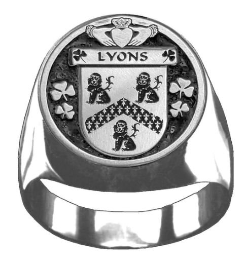 Image 1 of Lyons Irish Coat Of Arms Family Crest Mens Sterling Silver Ring
