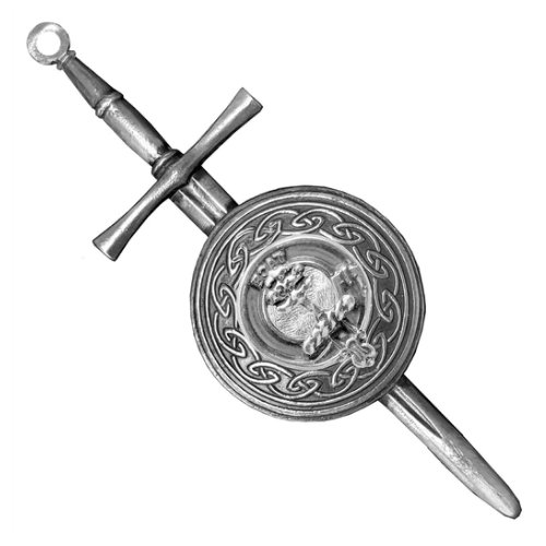 Image 1 of Abercrombie Clan Badge Sterling Silver Dirk Shield Large Clan Crest Kilt Pin