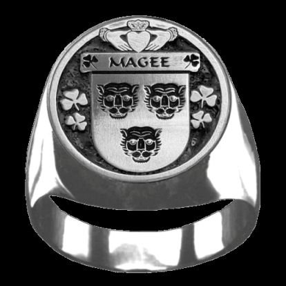 Image 0 of Magee Irish Coat Of Arms Family Crest Mens Sterling Silver Ring