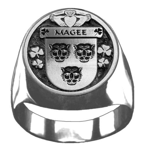Image 1 of Magee Irish Coat Of Arms Family Crest Mens Sterling Silver Ring