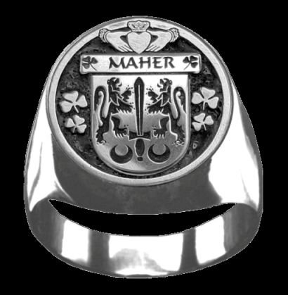 Image 0 of Maher Irish Coat Of Arms Family Crest Mens Sterling Silver Ring
