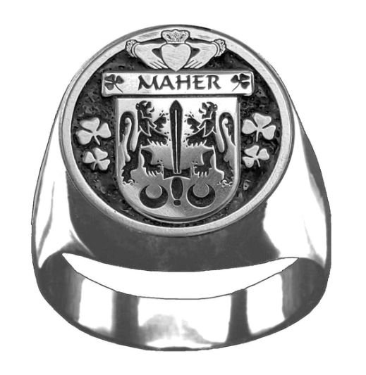 Image 1 of Maher Irish Coat Of Arms Family Crest Mens Sterling Silver Ring