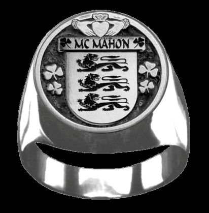 Image 0 of McMahon Irish Coat Of Arms Family Crest Mens Sterling Silver Ring